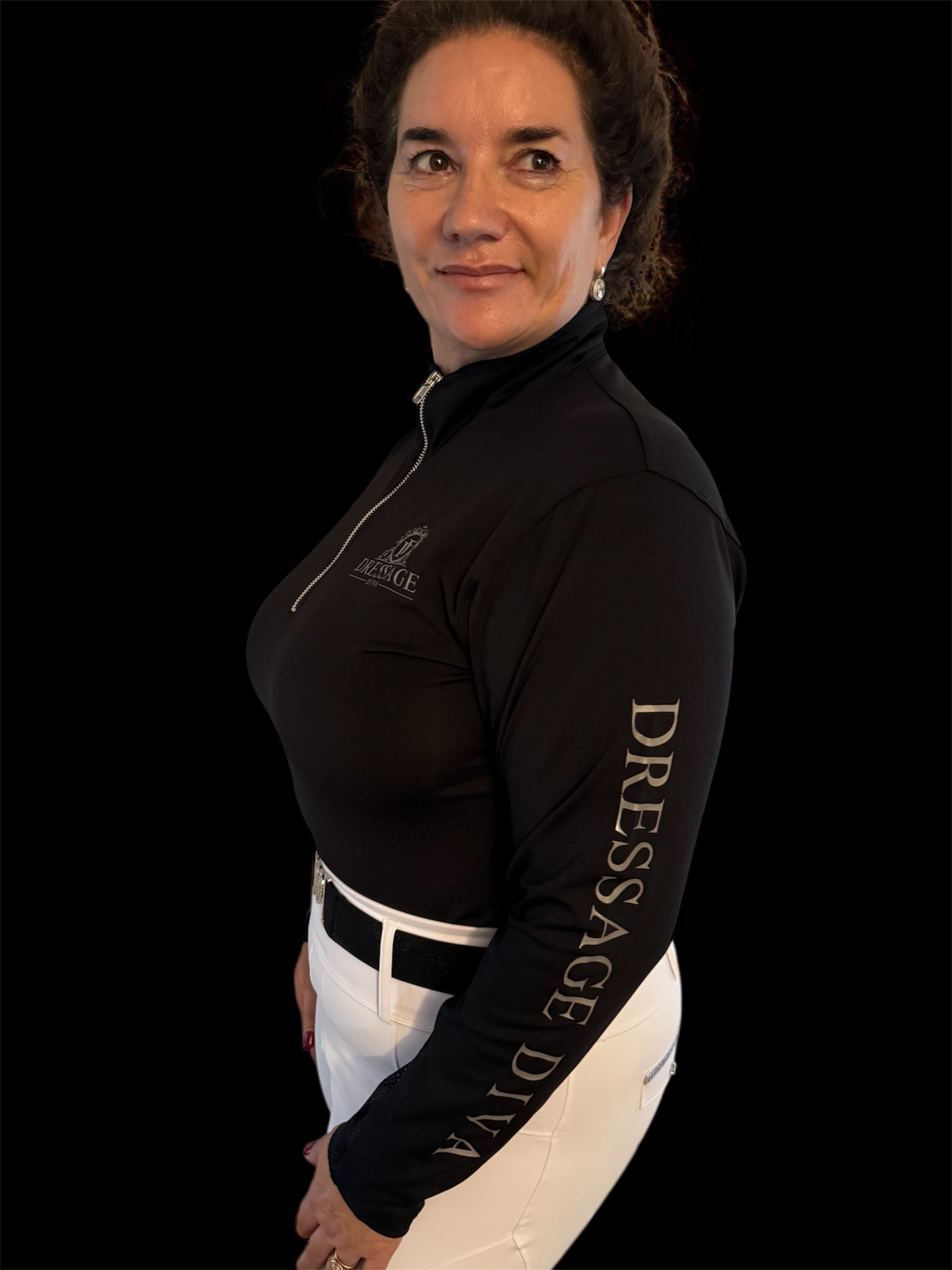 Black Long Sleeve base layer with grey logo & mesh equestrian shirt loose fit